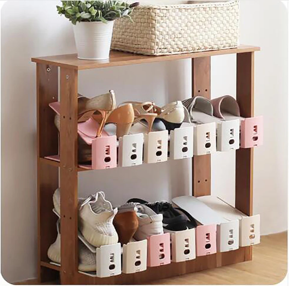 High Quality 8 Piece Sturdy Shoe Slots 3 Step Adjustable Space Saver Organizer Rack Closet Double Plastic Storage Holder | Дом и сад