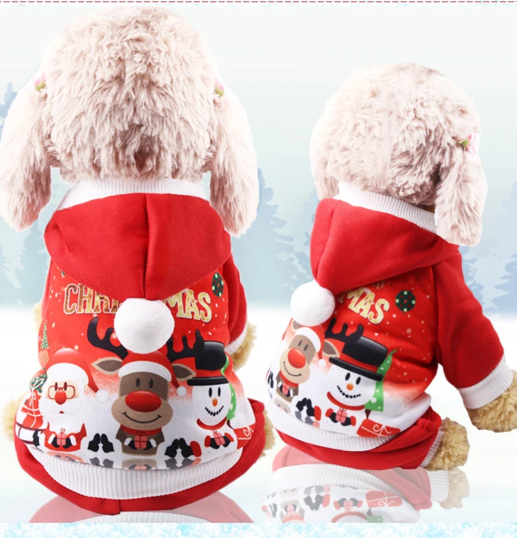 Christmas Dog Clothes Winter Hoodie Coat Santa Costume Cute Cartoon Clothes For Pet Puppy Kitty Cardigan XS-2XL