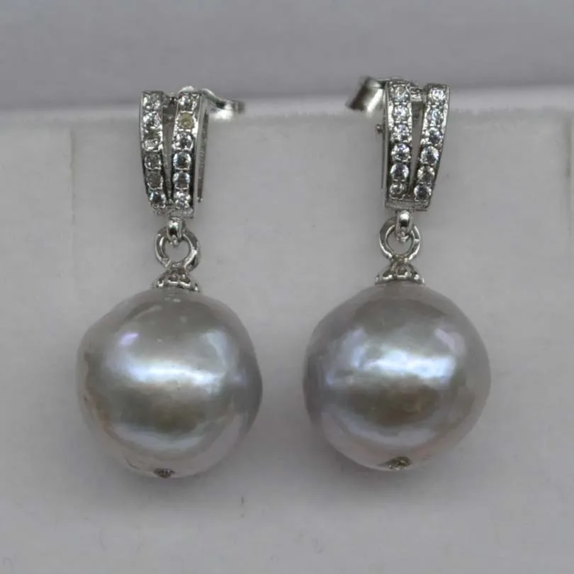 

10.5-11mm baroque Kasumi grey pearl dangle earring free shipping