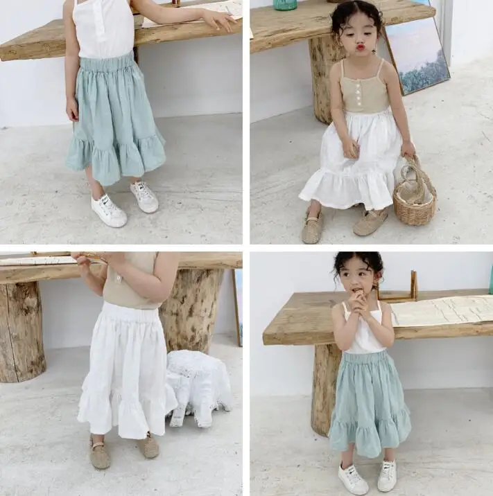 

2019 new wholesale girls cotton linen skirt summer fashion girls skirts 1-6 years HQ6700