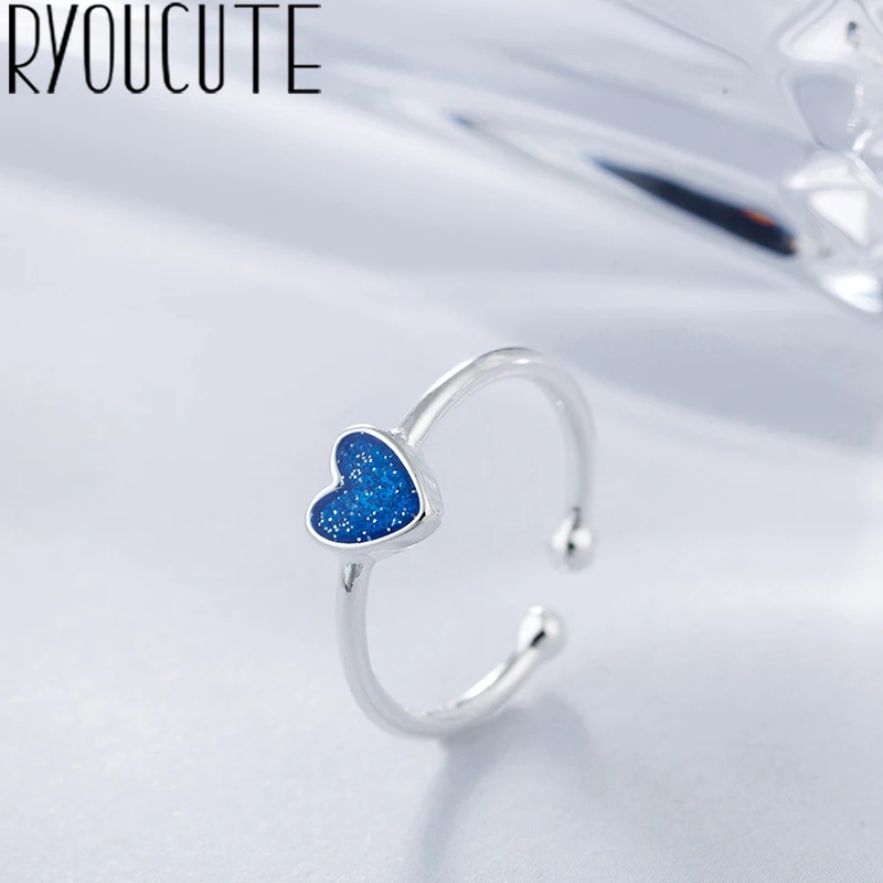 Special Price Fashion Real Silver Color Blue Heart Rings for Women Wedding Jewelry Punk Retro Antique 87ZlEMng