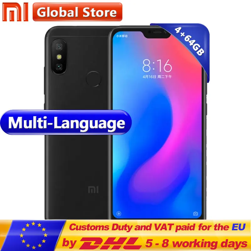 Xiaomi Redmi 6 Pro 4 Гб оперативная память 64 Встроенная Snapdragon 625 Octa Core Смартфон 12MP + 5MP