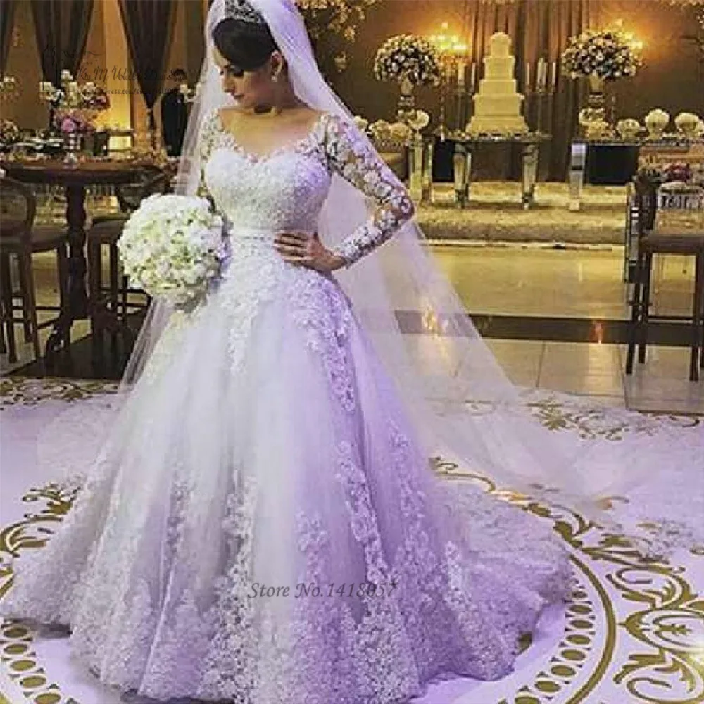 Church Long Sleeve Lace Wedding Dresses 2016 Princess Turkey Bride