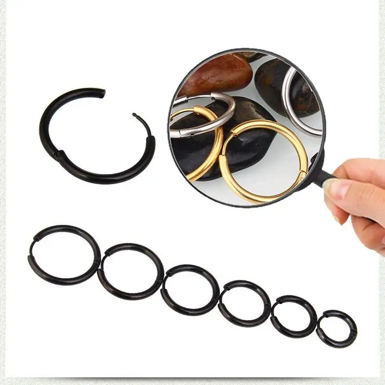 Wholesale Jewelry -- Titanium steel Men's Smooth Hoop Earrings Jewelry 10mm / 12mm / 14mm / 16mm / 18mm / 20mm 5