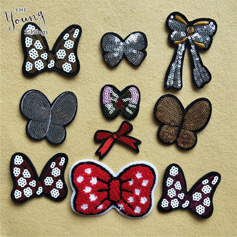

Sewing bowknot Embroidery Patch Clothes Stickers DIY Cartoon Sequins Bowknot Iron On Patches For Clothing Badges For Girl Jeans