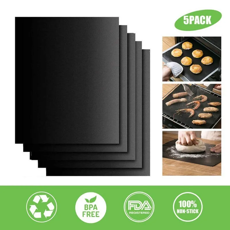 

5pcs/lot Non Stick BBQ Grill Mats Heavy Duty Reusable Easy to Clean Dishwasher Safe Barbecue Grilling Baking Liners