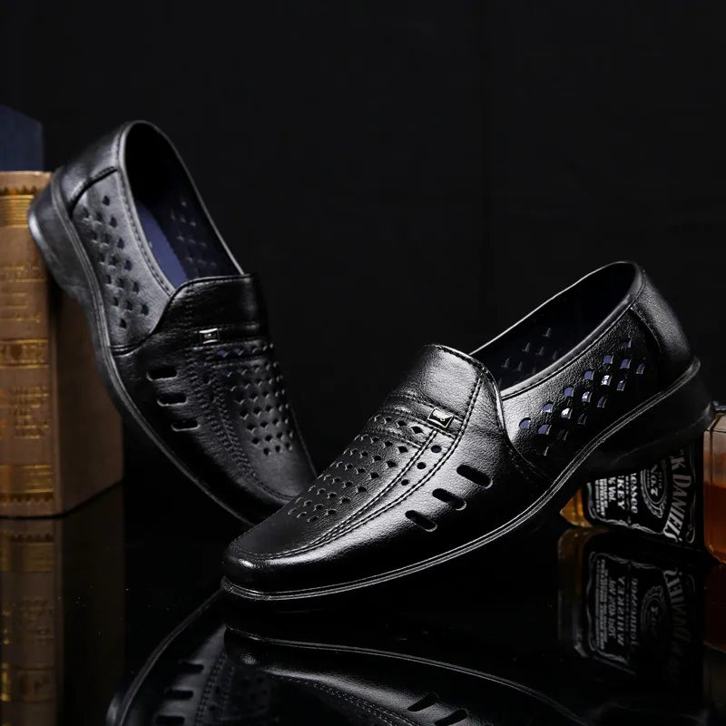 Mazefeng/Модная Летняя кожаная обувь; Мужская однотонная деловая обувь с перфорацией; дышащая износостойкая мужская модельная обувь