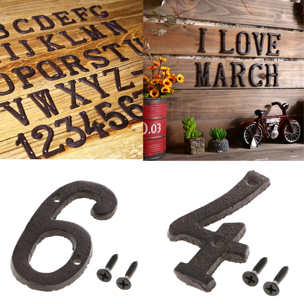 2pcs Cast Iron Metal Door Number Sign Plaque House Garden Name Address Sign Sticker Plate 4 6