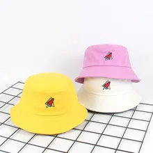 Арбузная шляпа для женщин с вышивкой Весенняя женская шапка для рыбалки Милая Корейская дорожная летняя Розовая Желтая фиолетовая Солнцезащитная шляпа