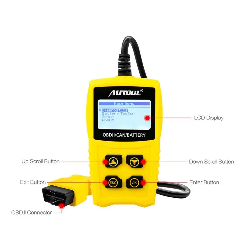 OBD2 12 В кодовый тестер батареи для OBDII EOBD CAN Автомобильный сканер автомобильный
