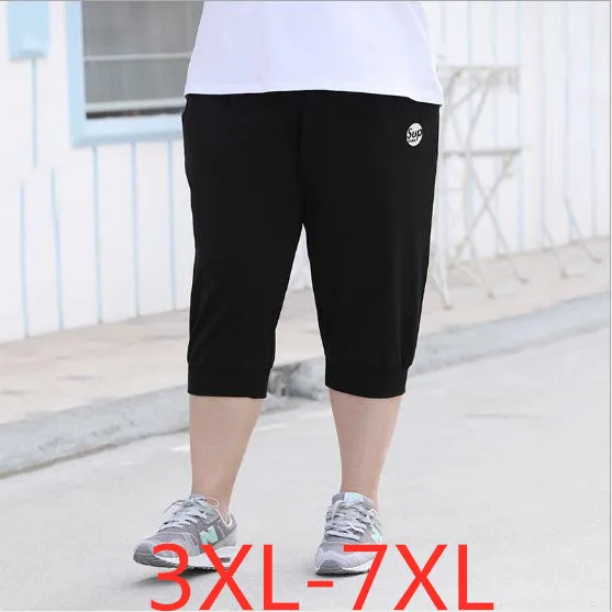 2022 summer plus size shorts for women casual loose elastic waist large size wowan capri harlan shorts black 3XL 4XL 5XL 6XL 7XL