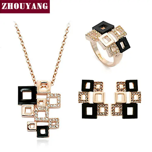 

ZHOUYANG ZYS034 Geometric Figure Rose Gold Color Elegance Jewelry Necklace Earring Set Made with Austrian SWA Element Crystals