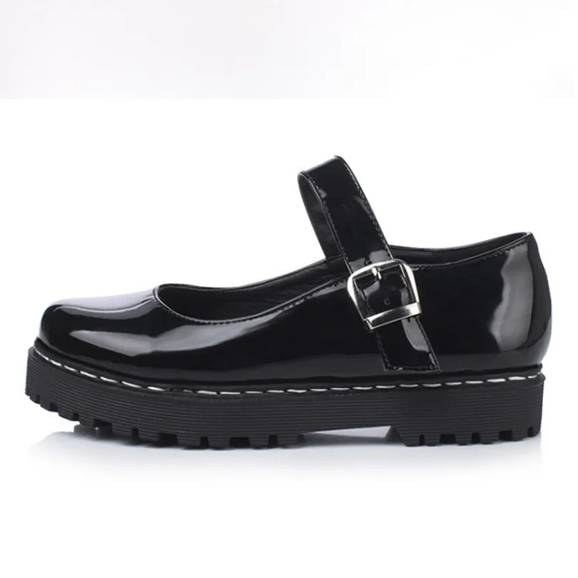 Женские туфли лодочки на танкетке с круглым носком и пряжкой|lolita shoes|platform shoeswomens