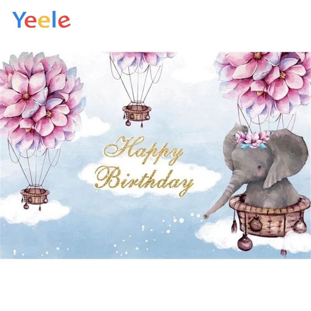 

Yeele Hot Air Balloon Elephant Baby Children Birthday Photography Backdrop Custom Vinyl Photographic Background For Photo Studio