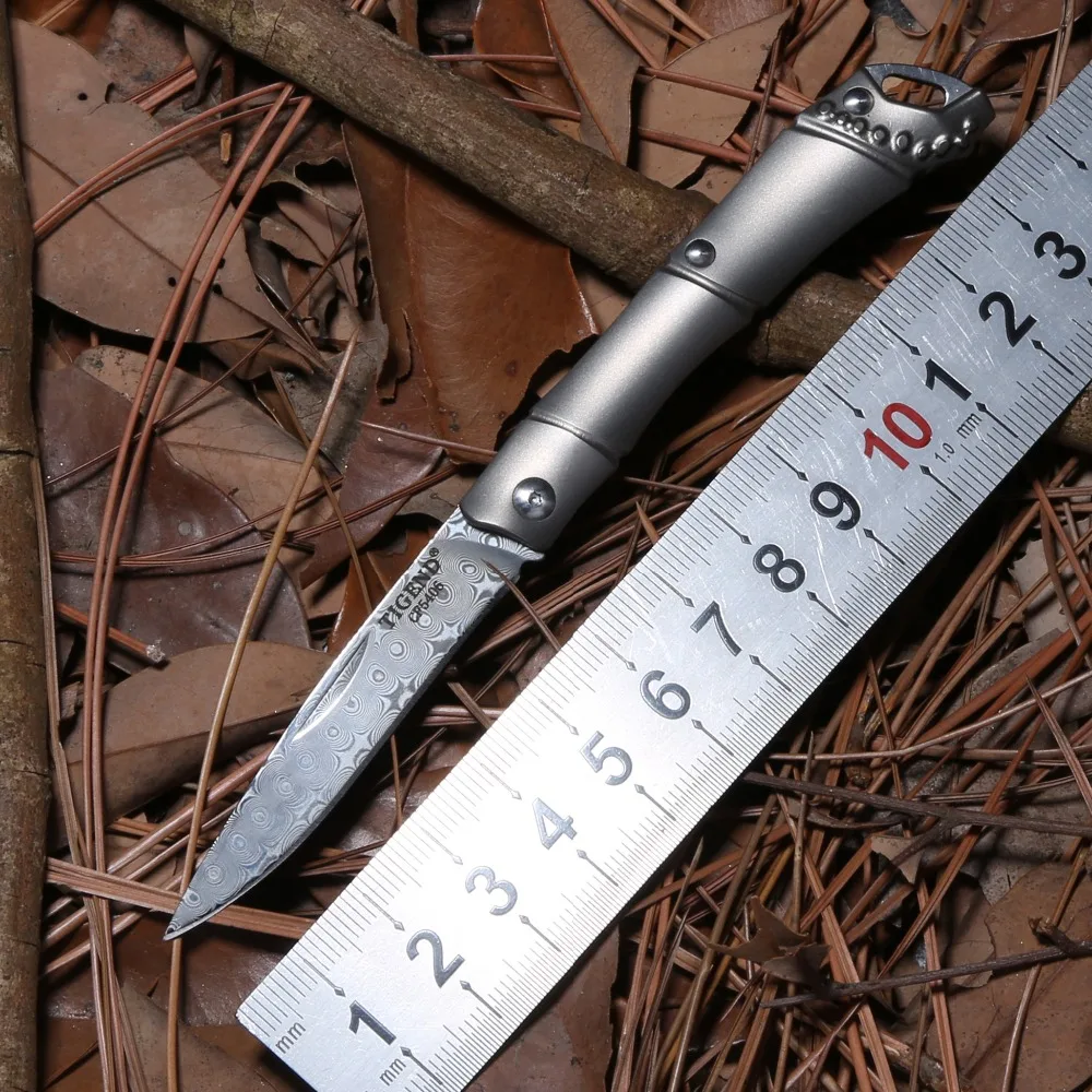 

DICORIA Slub titanium handle Tactical Folding Knife Damascus blade camping hunting outdoor survival pocket Knives EDC tools