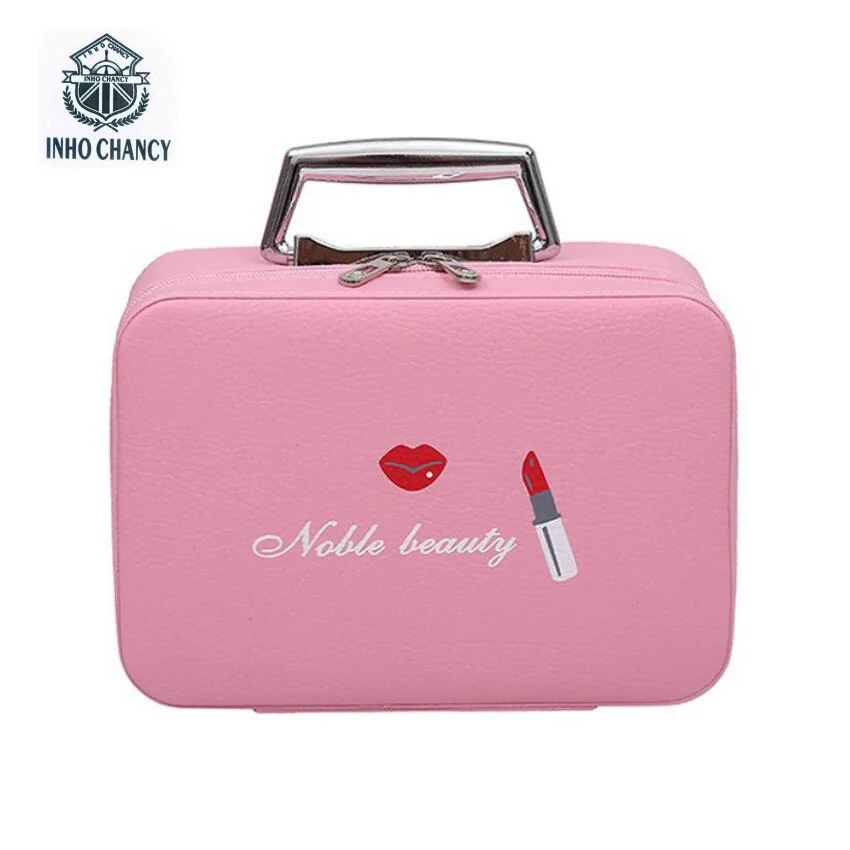 

INHO CHANCY Women Beauticians Cosmetic Cases Travel Handbags Pu Leather Organizer Makeup Bag Wash Bags Make Up Storage Box CG033