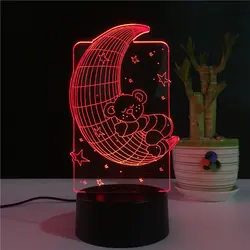 Луна медведь 3D светодио дный настольная лампа Night Lights USB светодио дный Иллюзия освещение для детей Спальня Свадебные украшения рождения