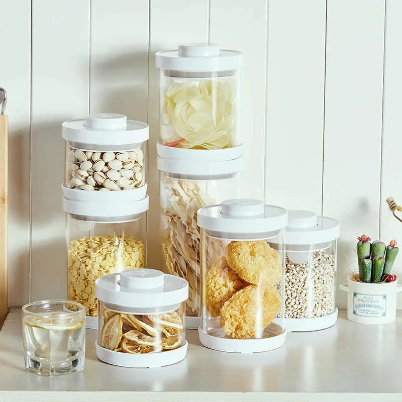 Airtight Food Glass Storage Box with Acrylic Spoon for Use Storing Cookies Sugar Flour Spices and Other Foods