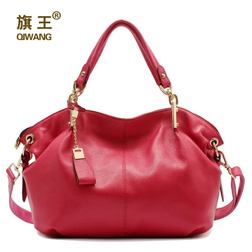 Женские сумки Хобо из натуральной кожи Qiwang Дизайнерские Большие сумки через плечо коричневые кожаные сумки с верхней ручкой женские сумки - Цвет: 8136 hot pink