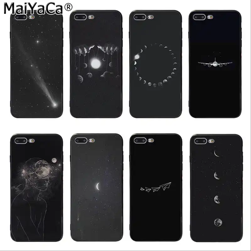 Black And White Color Airplane Space Moon Phone Case Cover For