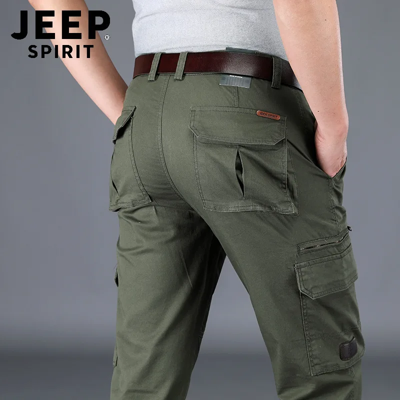 

JEEP SPIRIT Autumn Cargo Pants Men Casual Loose Cotton Trousers Men Mid-waist Multi-pockets pantalon homme Military Men Pant