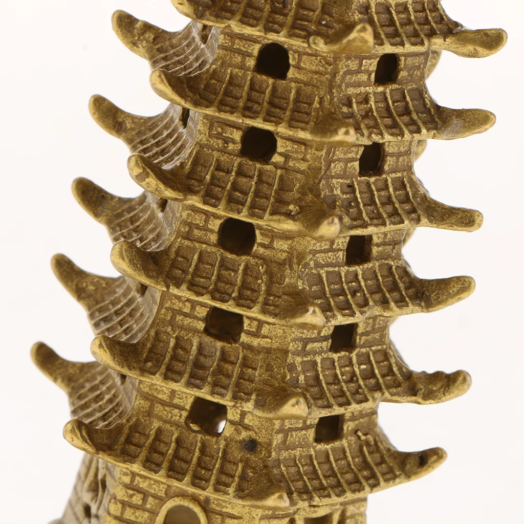 Chinese Traditional Copper Buddhist Wen Chang Tower Model Figurine Buddhism Stupa Pagoda Tower