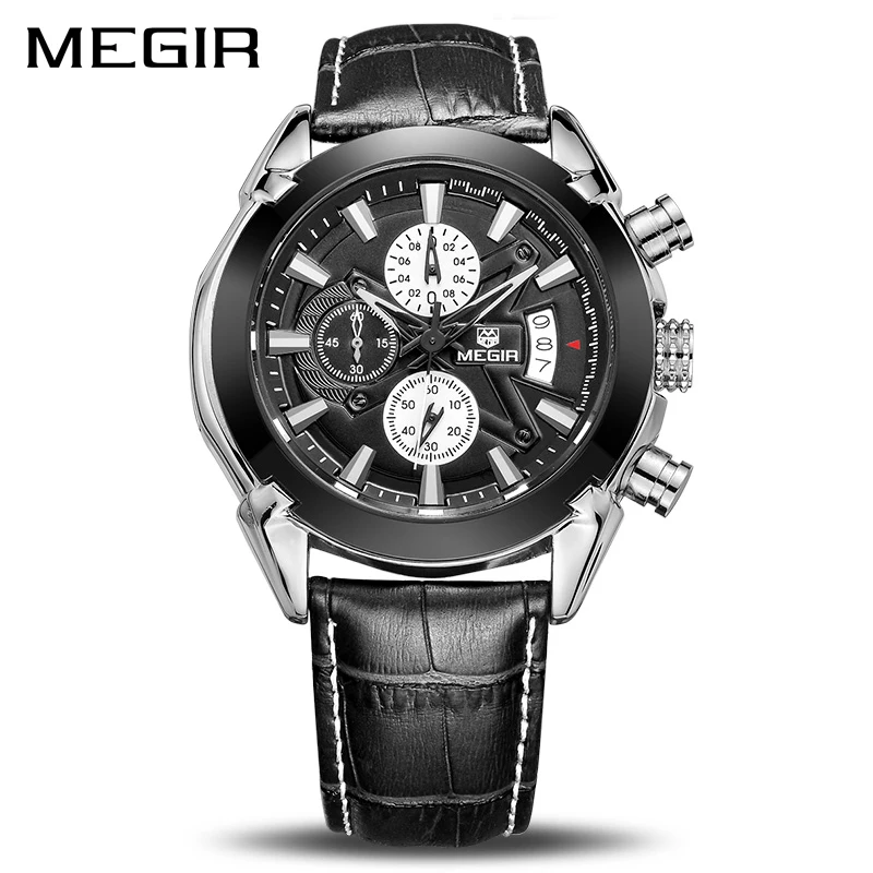 

MEGIR Military Watches Men Quartz Chronograph 6 Hands Genuine Leather Male Clock Sports Army Wrist Watch Relogios Masculino