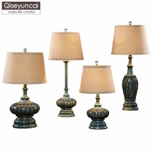 Qiseyuncai американская экологическая смоляная настольная лампа ретро гостиная кабинет вилла спальня прикроватный столик гравировка настольная лампа