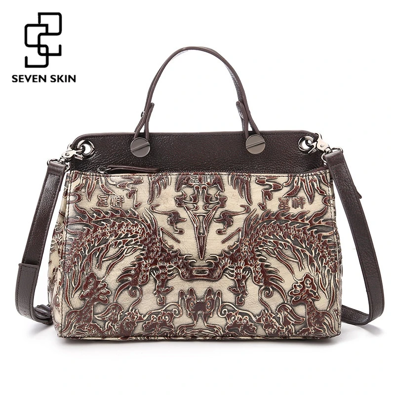 2017 New Women s Bags Female Genuine font b Leather b font Embossed Floral Print font