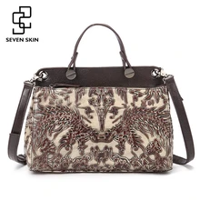 2017 Nuevos Bolsos de Las Mujeres Femeninas de Cuero Genuino En Relieve Estampado floral Bolso Famoso Diseñador de la Marca de Las Mujeres Bolsa de Mensajero Totes