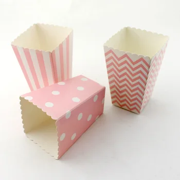 

24pcs/lot Pink Cute Stripe Chevron Polka Dot Party Decoration Popcorn Box Candy Box Gift Box for Party Birthday Graduation