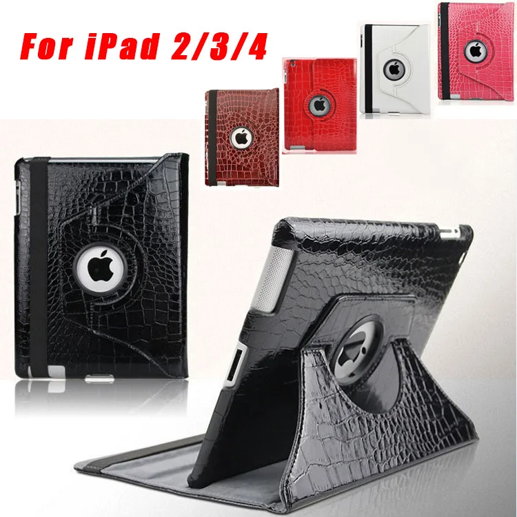 

Fashion 360 Degree Rotating Crocodile Leather Case Cover for ipad 2 3 4, Wake Up Sleep Stand Smart Cover for iPad4 Free Shipping