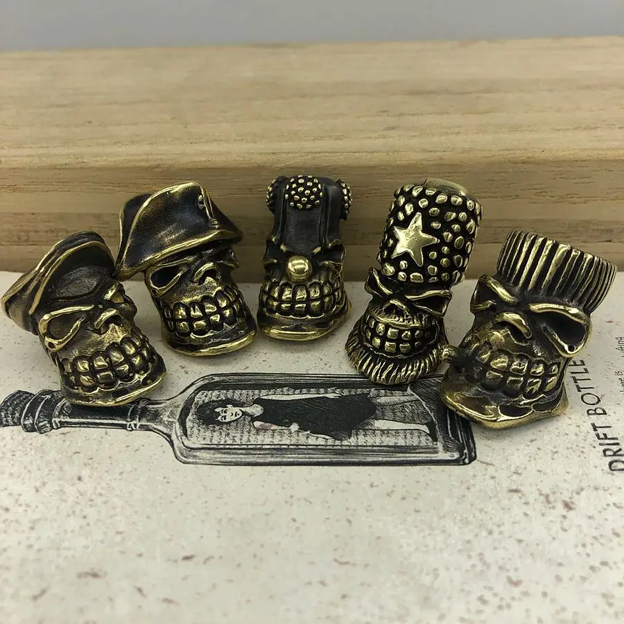 

EDC Tools 5 Pcs Brass Knife Beads Brass Big Tooth Skull Lanyard Bead Paracord Pendant