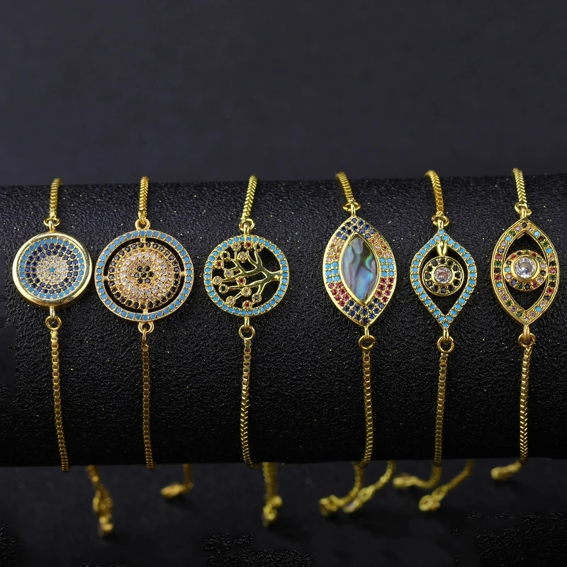 Juya дизайн многоцветные циркониевые Браслеты Ручной Работы регулируемые цепочки греческий Злой Глаз очаровательные браслеты для женщин и мужчин
