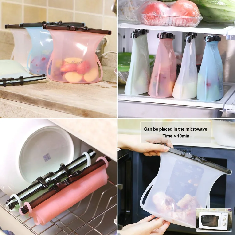 Многоразовый силиконовый мешок, модернизированные силиконовые пакеты для хранения еды, экологически безопасные для микроволновой морозильной камеры и приготовления пищи