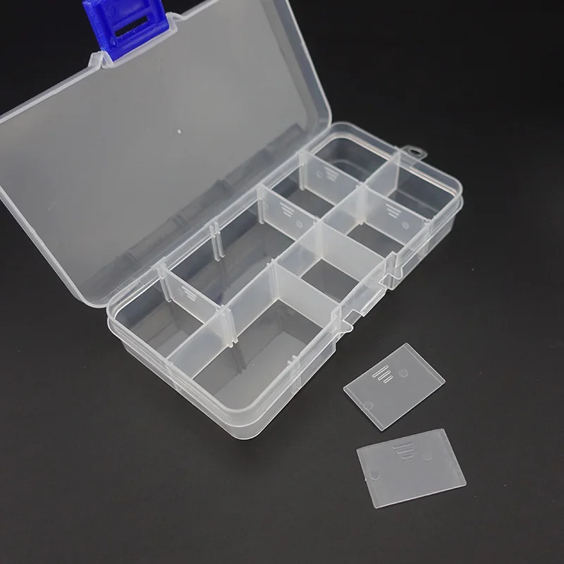 Envío gratis 1 pieza de caja de componentes de lucha libre piezas de Color transparente Color plástico Mini caja 10 herramientas de rejilla