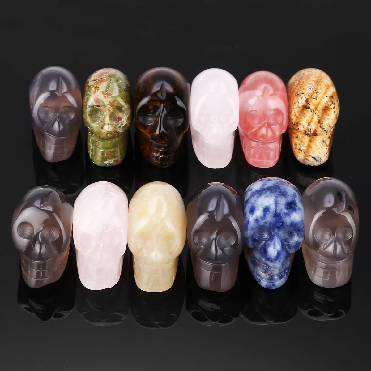 12pcs Natural Quartz Carving Stones For Crystal Skull Reiki Healing Stone Home Decor Collection 12 colors