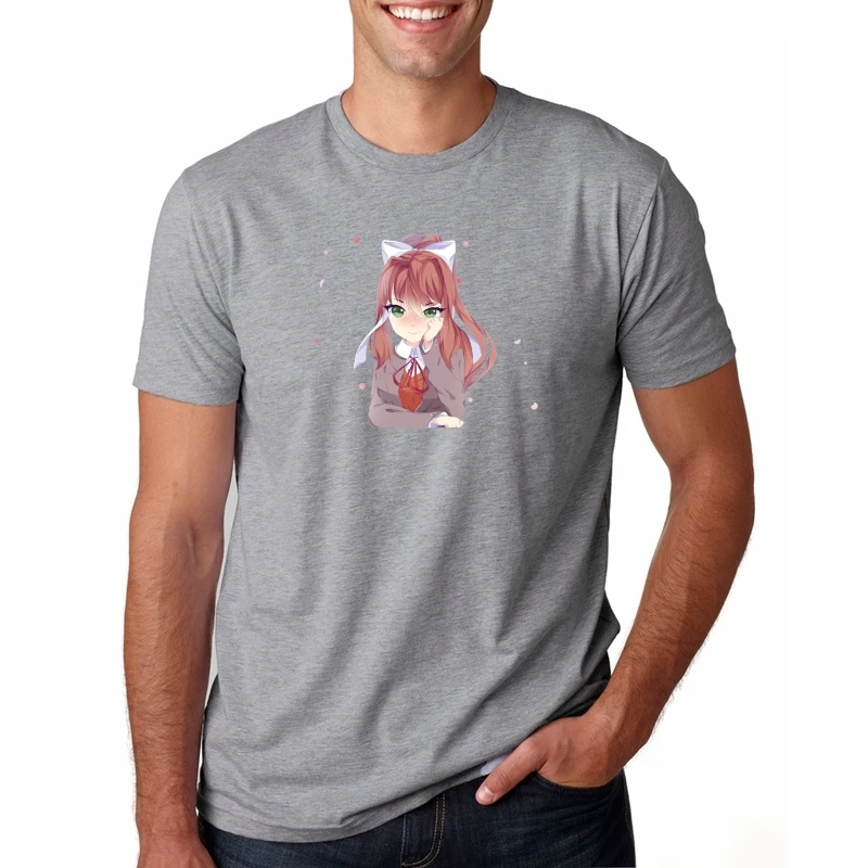 Новая мультяшная игра просто MONIKA футболка Doki литература Клуб Мужская футболка