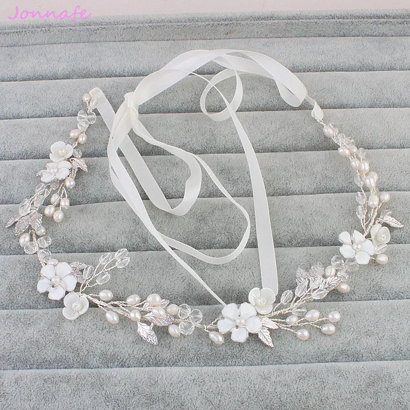 

Jonnafe Freshwater Pearls Bridal Headband Hair Vine Gold Leaf Wedding Tiara Hair Accessories Women Jewelry Headpiece