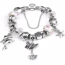 Новые европейские античные с серебристым фиолетовый горный хрусталь очарование ручной работы шармы подвески для браслета подходят к браслетам Pandora& браслеты для Для женщин