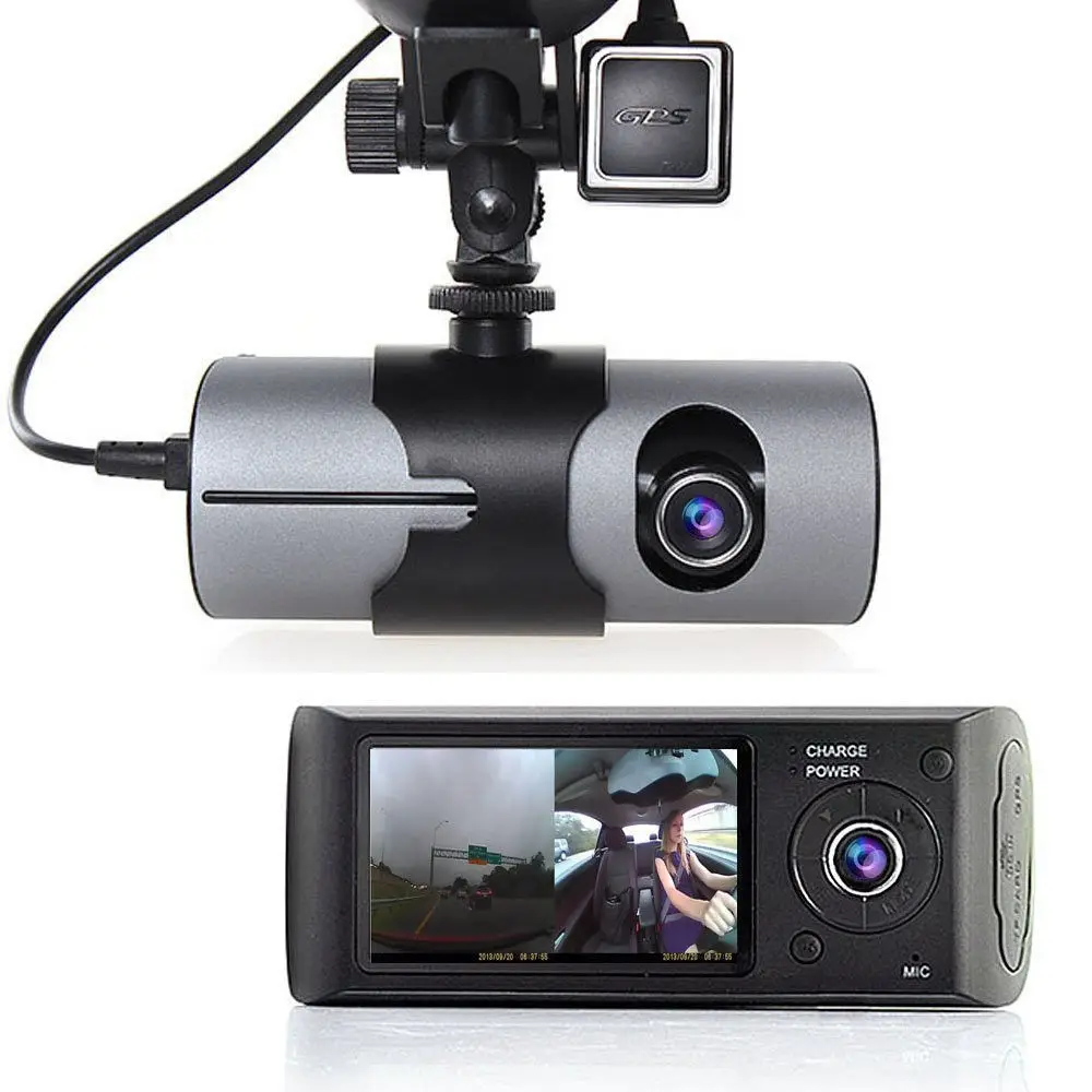 Coche DVR Cámara Dual Sensor de gravedad Gps Tracker soporte Google Maps en revisión 2,7