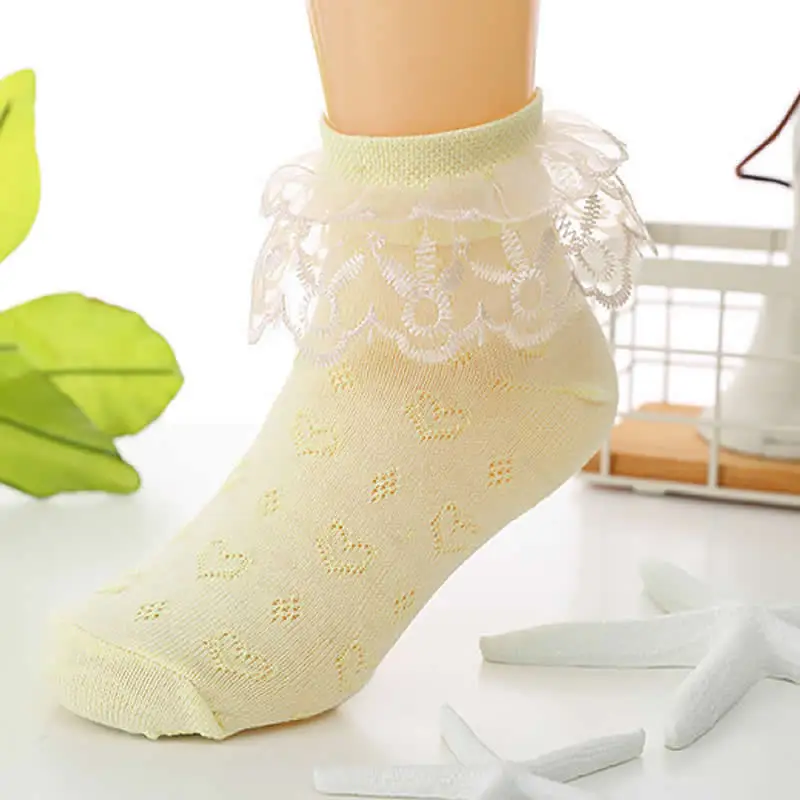 Новинка года; носки для девочек; кружевные носки с бантиком для девочек; носки с лентами; Милые Детские Балетные Носки принцессы для девочек - Цвет: yellow double lace
