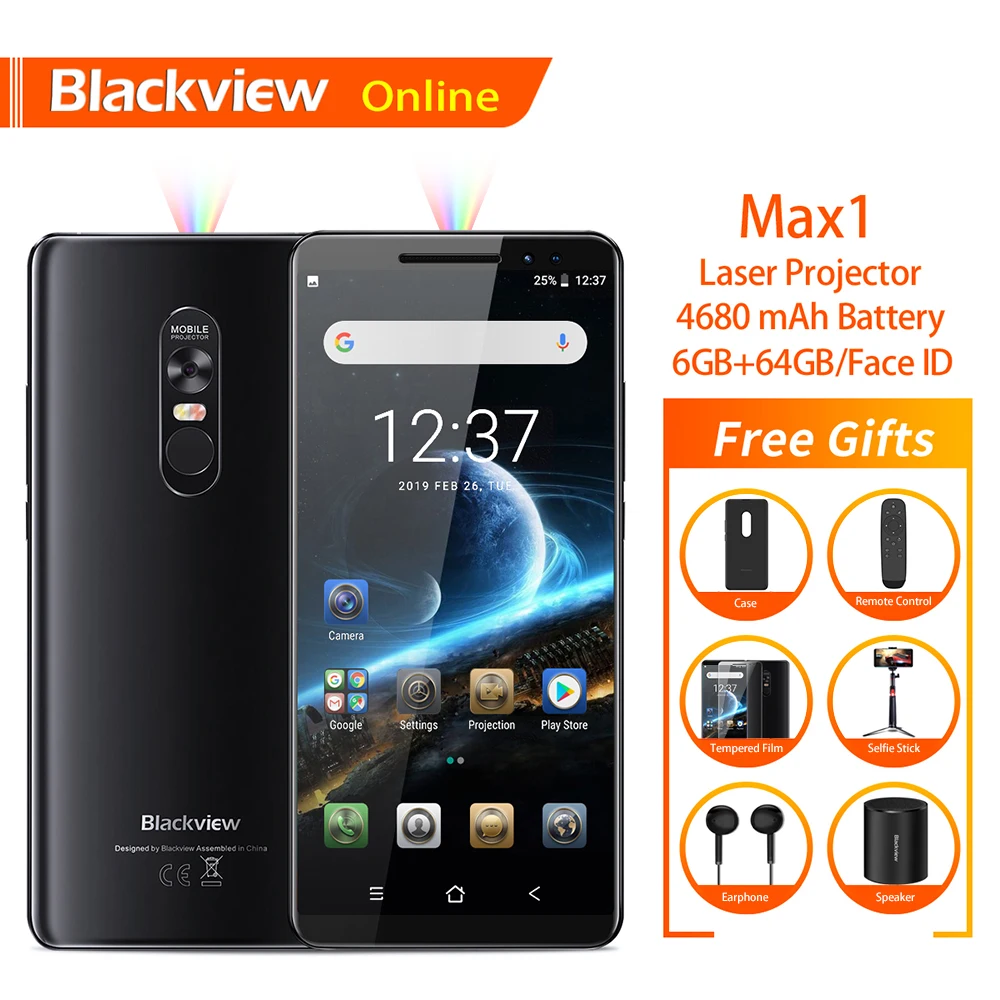 Blackview Max 1 6,01 "смартфон новый лазерный проектор 6 ГБ + 64 Android 8,1 портативный дома театральный фильм ТВ проектор для мобильного телефона