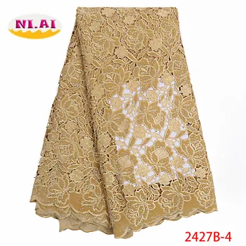 

Gold Latest High Quality African Stones Tulle Lace Fabric 2018 French Lace Fabric For Wedding Nigerian Lace Material XY2427B-4