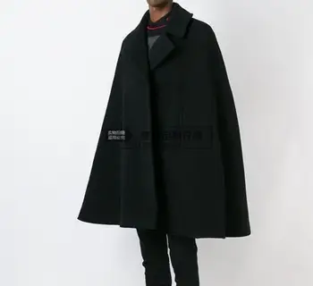 

Customize style New fashion Men cape coat loose long woollen overcoat woolen cloth thick coat autumn winter clothing