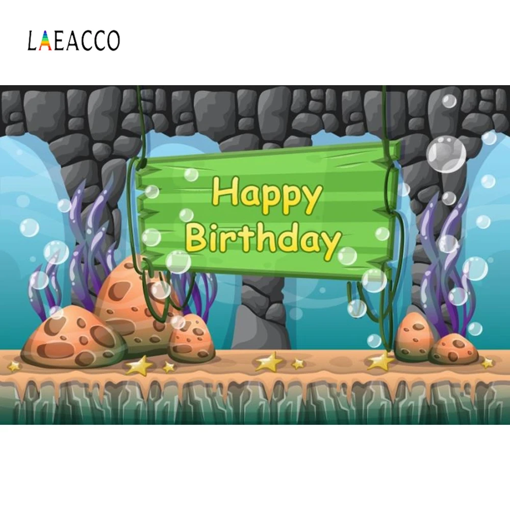 Laeacco Cartoon Birthday Backdrop Underwater Portrait Photography Backgrounds Customized Photographic Backdrops for Photo Studio |
