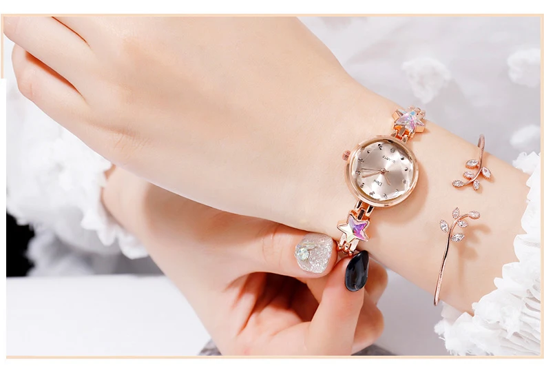 Disu Brand Bracelet Dress Quartz Watches For Women Luxury Rose Starry Star Design Fashion Creative Ladies Clock Reloj Mujer