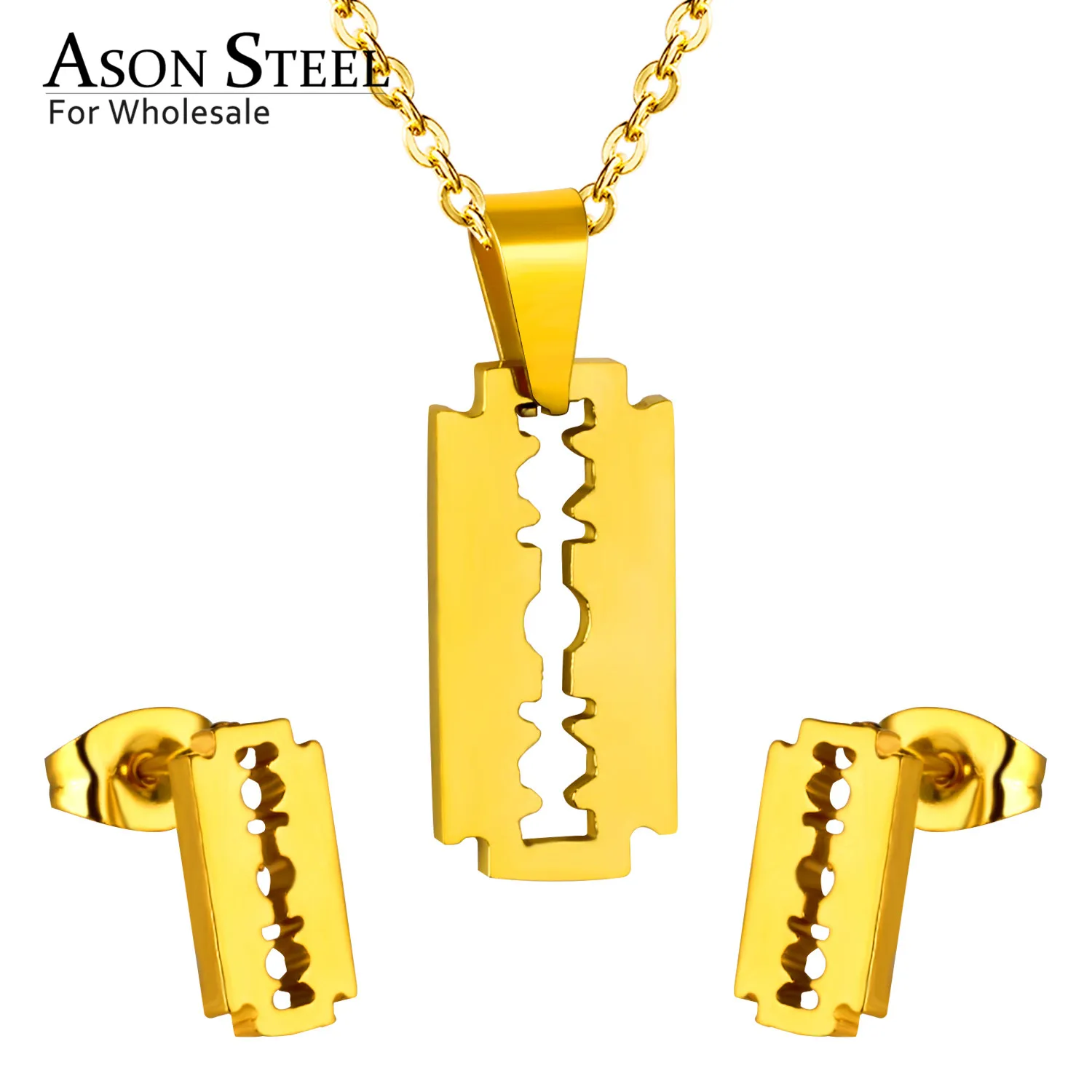 

ASONSTEEL Gold Color Jewelry Sets 316L Stainless Steel for Women 2019 Pendant Necklace Small Stud Earrings for African Femme