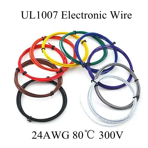 

5M 16.4 FT 24AWG Copper Wire Flexible Cable Stranded of10 Colors UL1007 Diameter 1.4mm Environmental Electronic Wire Diy
