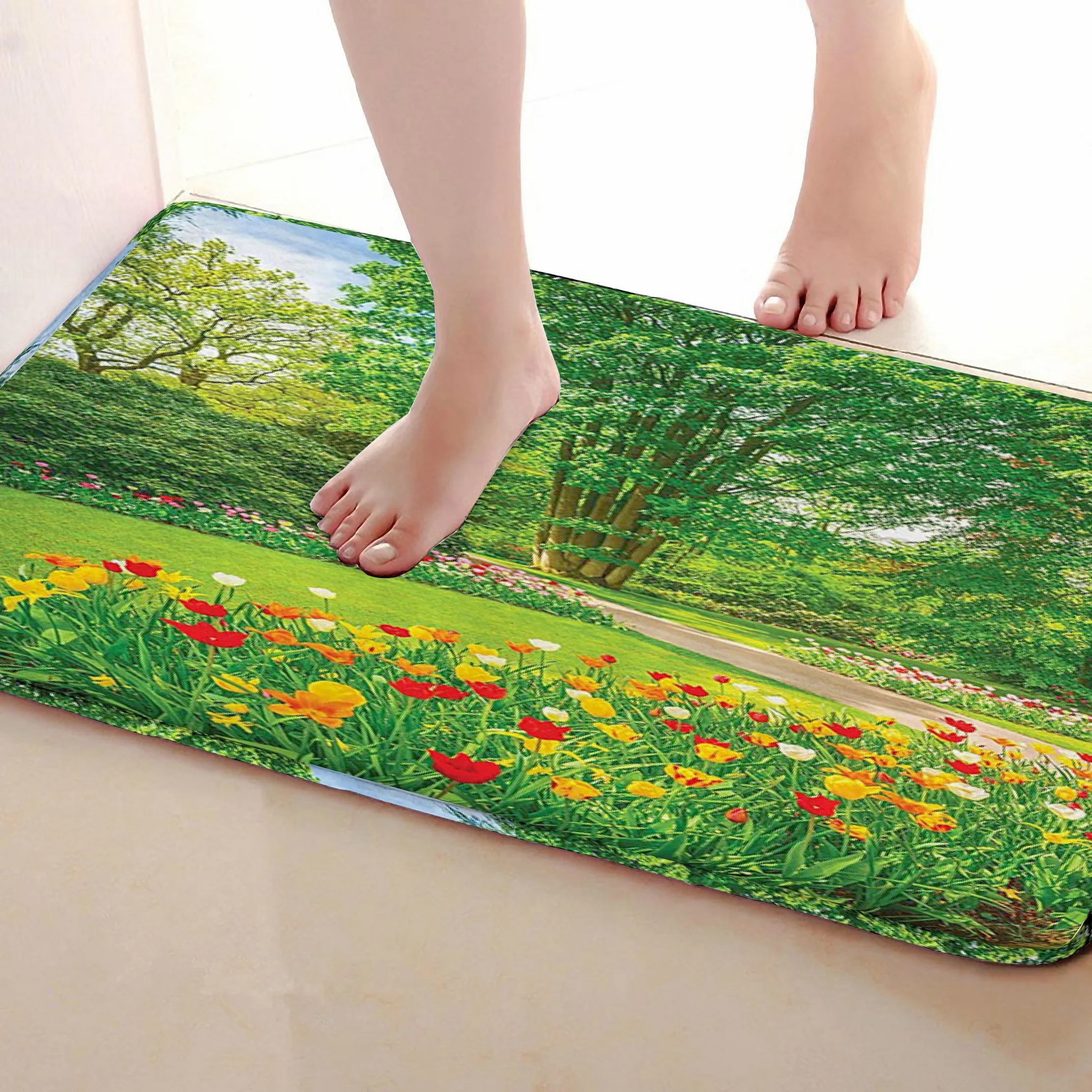 Цветочный стиль коврик для ванной комнаты, Забавный Противоскользящий коврик для ванной, занавески, аксессуары для душа, подходящая занавеска для душа